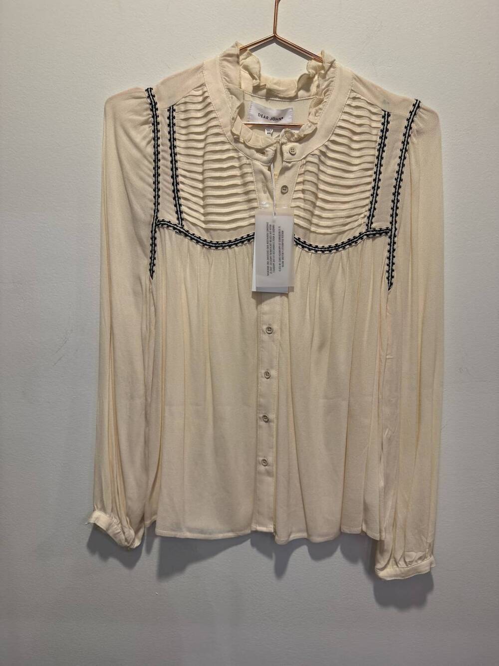 NEW DEAR JOHN DENIM women's xenia long sleeve blouse in white ganache
